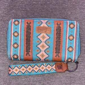 Wrangler Teal and Brown Geometric Wallet
